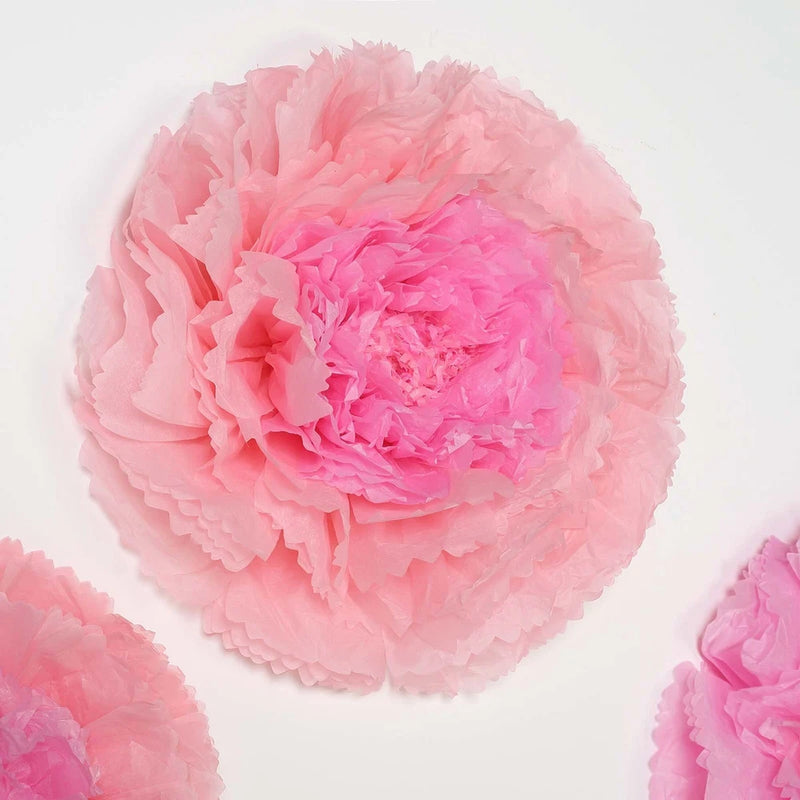 Pink tissue paper carnation flower, round layered rosette decoration