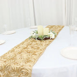 Champagne 14x108" RIBBON ROSES TABLE RUNNER Fancy Dinner Wedding Linens Supplies Roses