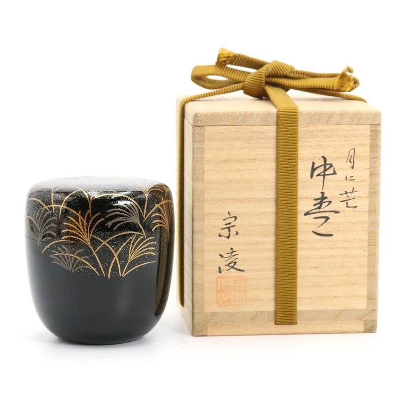 Tanaka Souryou Moon And Pampas Grass Musashino Makie w/Box Tea Ceremony Utensils Pampas Grass