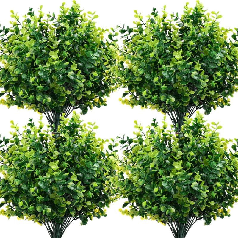 24 Bundles Artificial Greenery Plants Outdoor UV Resistant Faux Plants Fake E... Green Plant
