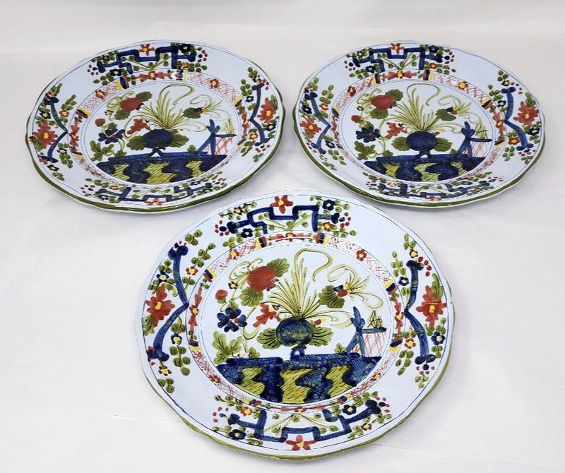 Gumps Faenza Garafano Italy Blue Carnation Luncheon Plates 9" Set of 3 Carnation