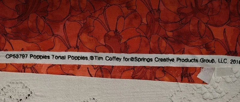 REMNANT Tonal Poppies Poppy Fabric SPRINGS CREATIVE Quilt Cotton Tim Coffey 9x21 Flowering Plants