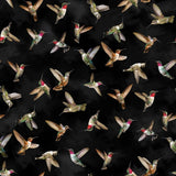 45" Hummingbird Harmony Quilting Fabric, Black Flowering Plants