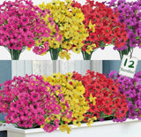 Value-12 Bundles Artificial Flowers for Outdoors 4 Colors Fake Flowers UV Resist Flowering Plants