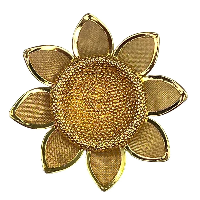 Vintage AK Sunflower Pin Brooch Gold Tone Mesh Signed 2" Flower Sunflower