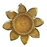 Vintage AK Sunflower Pin Brooch Gold Tone Mesh Signed 2
