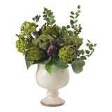 Nearly Natural Artichoke and Hydrangea Silk Flower Arrangement in Green/White Green Plant