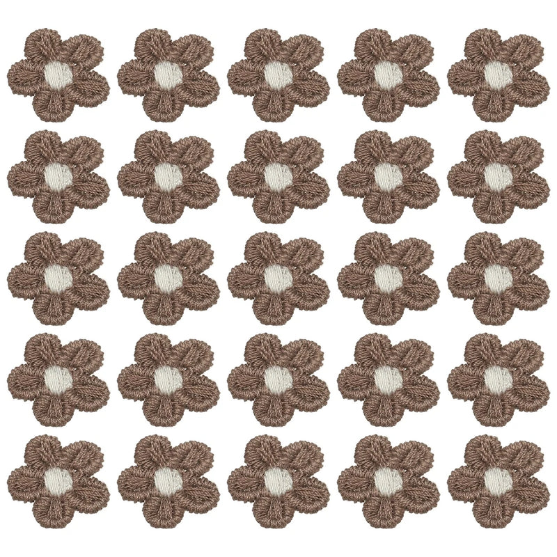 50 Pcs Mini Daisies Flower Sew on Patches, Flower Appliques Patches, Coffee Gray Daisies