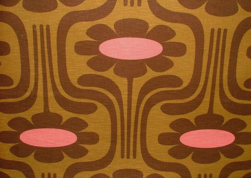 Orla Kiely Curtain Upholstery Fabric CLIMBING DAISY OCHRE TAN - 7 Metres Flowering Plants