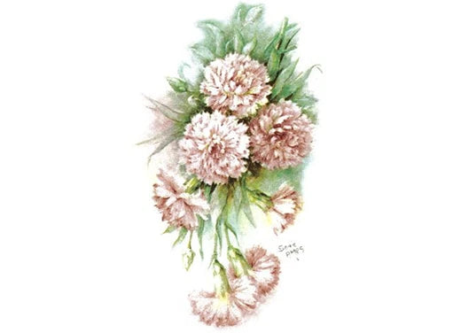 Carnation flower ceramic decal, pink and green bouquet design