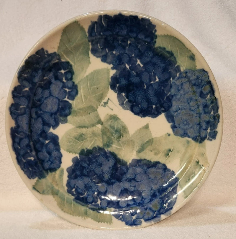 Vintage Handmade 13" Platter Wall Decor Blue Hydrangea Cape Cod Chatham Pottery Hydrangea