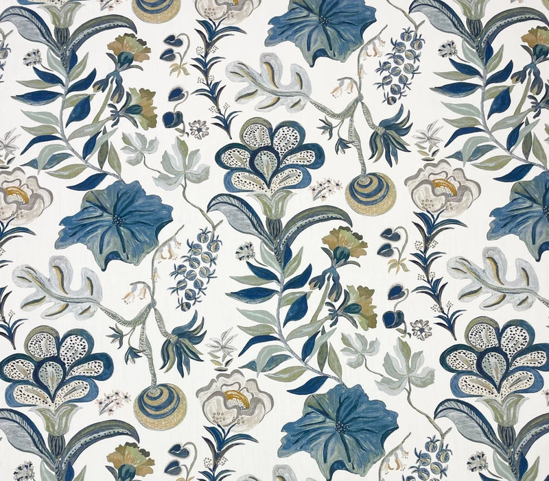 BALLARD DESIGNS ISADORE BLUE GREEN LARGE FLORAL MULTIUSE FABRIC BY YARD 54"W Flowering Plants