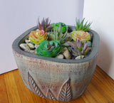 8 Mini Artificial Grass Flocking Rose and aloe Plants (Green Yellow Purple) Green Plant