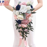 Elegant Wedding Bouquet Silk Roses W/ Satin Ribbon Bridal Showers & Events New Bouquet