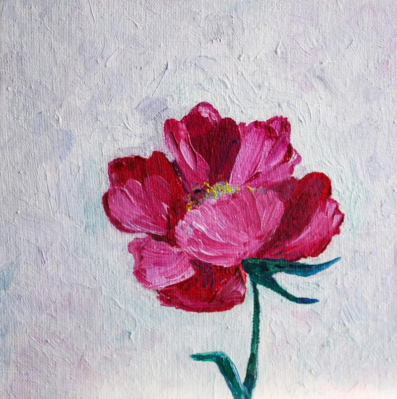 Peony flower oil painting with pink and red blossoms on canvas
