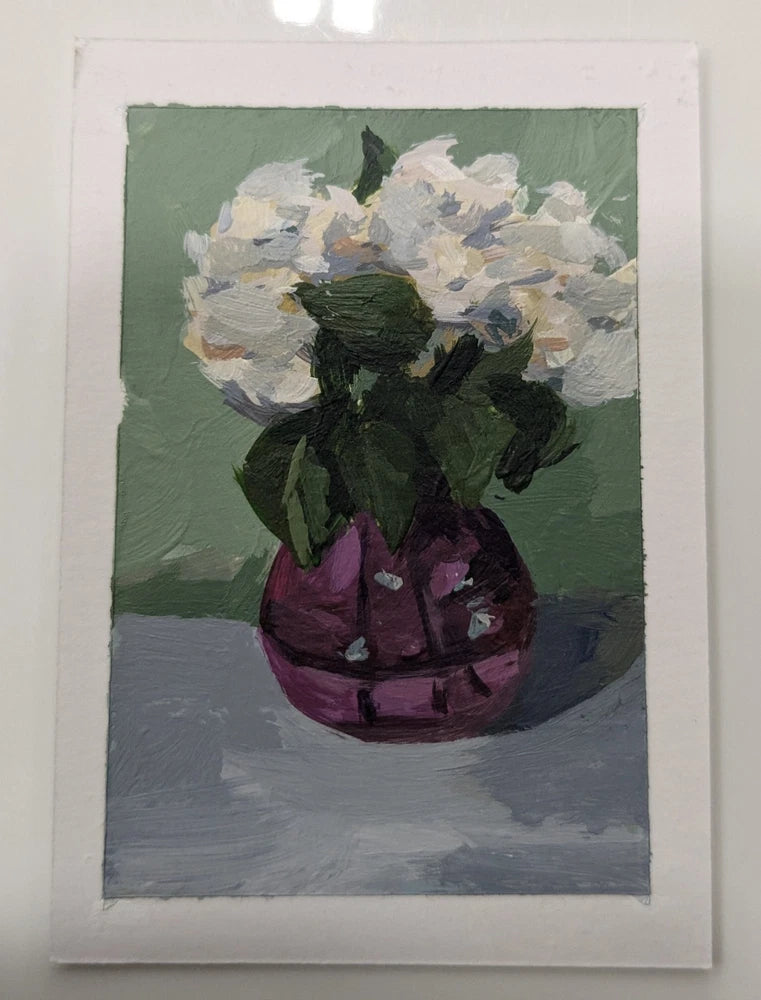 Dallas Garverick ACEO, Original Acrylic Painting Art Card, Hydrangea Flowers Hydrangea