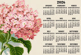 HYDRANGEA FLOWER FLORAL PINK YEARLY OFFICE KITCHEN FRIDGE 2026 CALENDAR MAGNET Hydrangea