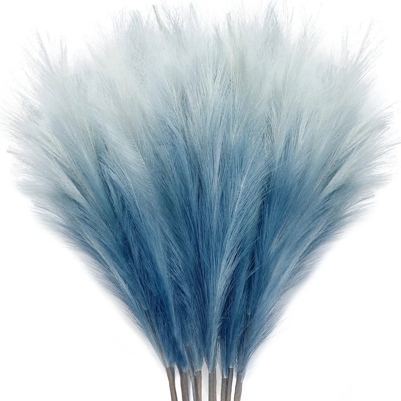 8Pcs 35.4Ó Blue Colorful Faux Pampas Grass, KALYLOC Fluffy Artificial Bulrush... Pampas Grass