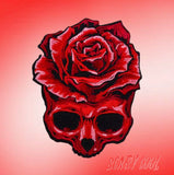 New Skull Flower Roses Gothic Embroidered Biker Iron On Patch Roses