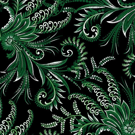 Winterberry Floral cotton quilt fabric Benartex 14021P40B Scroll Green Flowering Plants
