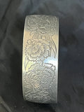 Vintage Kirk Stieff Pewter Carnation Cuff Bracelet Flower of The Month January Carnation