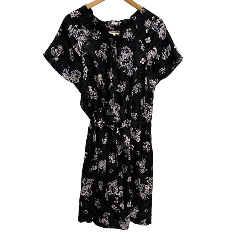 REBECCA TAYLOR Black Silk Floral Hydrangea Button Up Mock Neck Dress Size 8 Hydrangea
