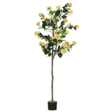 6FT Artificial Camellia Tree, Realistic Yellow Fake Elegant Plant Indoor Plants Flowering Plants