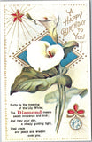 Lily Flower & Diamond Happy Birthday to You Vintage Postcard B19 Lily