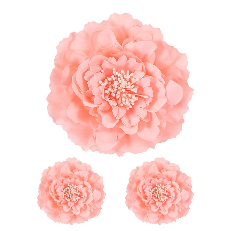 3 Pcs Peony Flowers Hair Clip, 4.7" Artificial Fabric Flower, Pink Peony