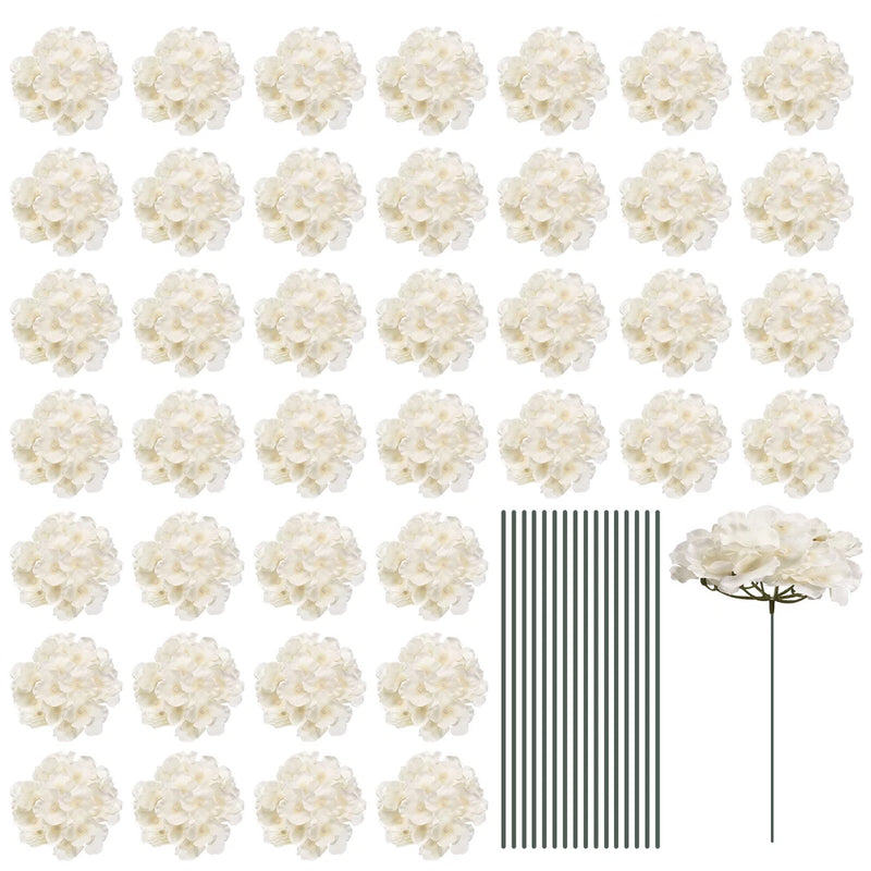 Silk Hydrangea Flowers, Beige White Artificial Flowers for Wedding 64 Set Hydrangea