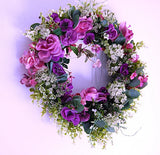 Queen Anne's Lace Roses and Pansies Silk Floral Wreath- JaNice Botanicals Hydrangea