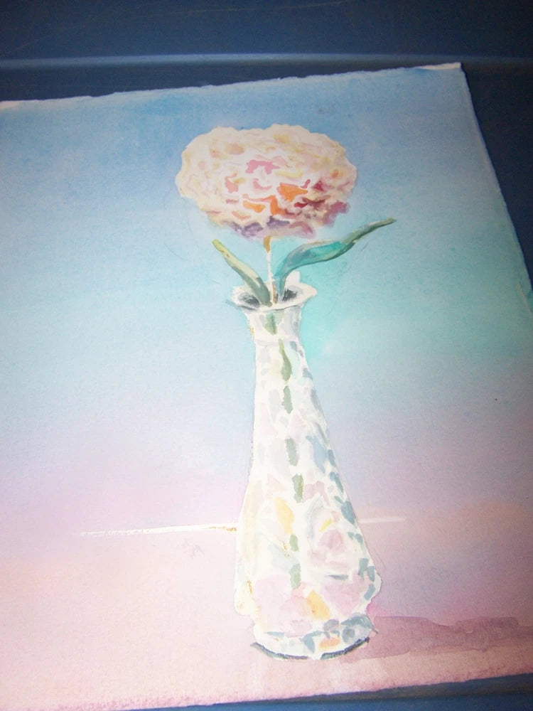 Original Watercolor By Peg Humphreys, Hydrangea in Intricate Vase 11"x 13 1/2" Hydrangea