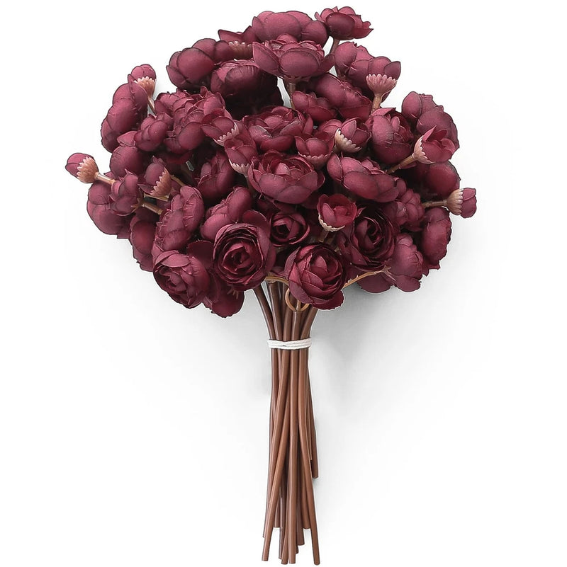 Ranunculus Artificial Flowers 18 Pcs Burgundy Faux Silk Mini Ranunculus Bulk ... Ranunculus