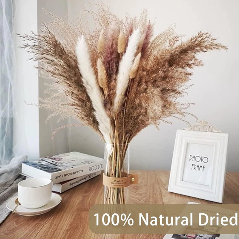 130PCS Pampas Grass Decor, 18 Inch Dried Pampas Grass Contains White Natural ... Pampas Grass