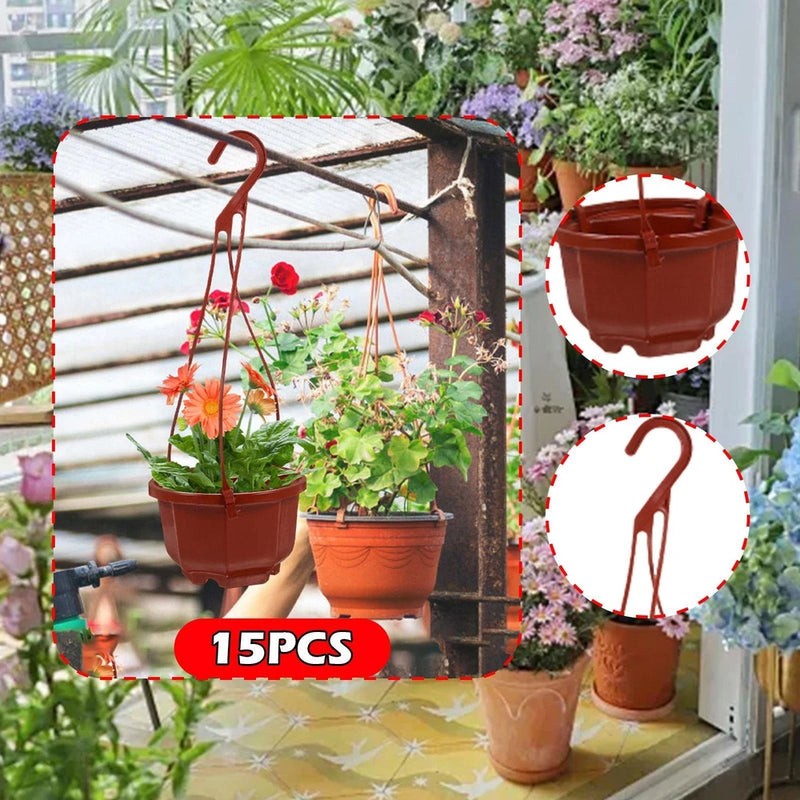 Set of 15 red hanging plant pots with metal hooks