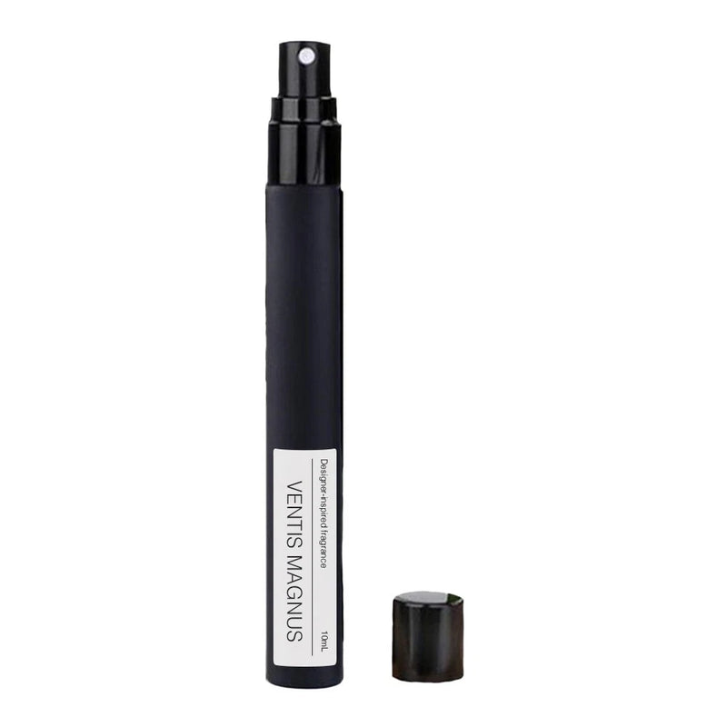 Black cylindrical VENTIS MAGNUS men's eau de parfum spray bottle with cap