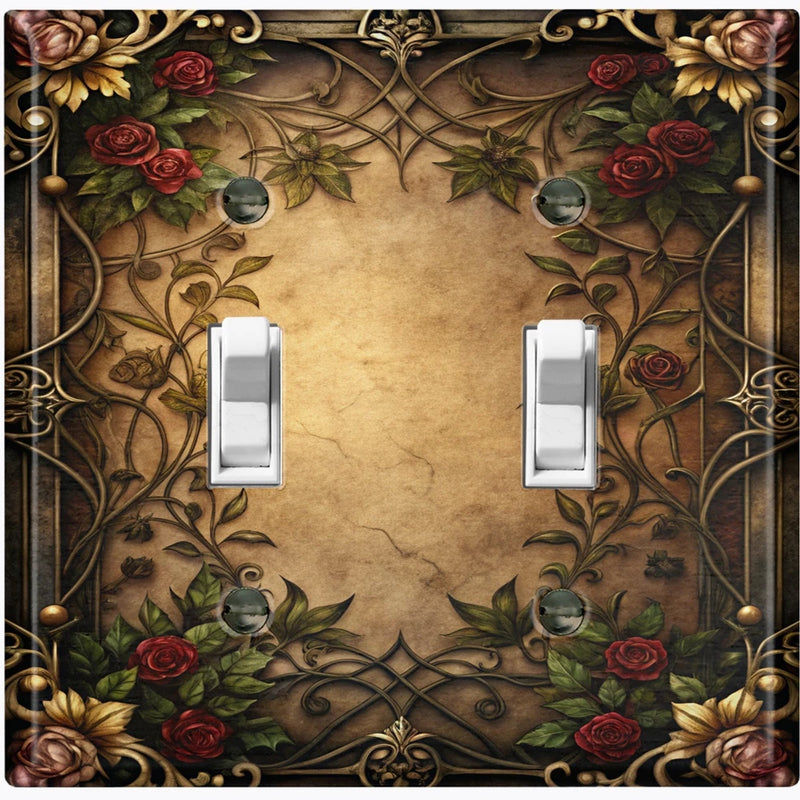 Metal Light Switch Outlet Cover Wall Plate Vintage Red Roses Floral Frame FME116 Roses