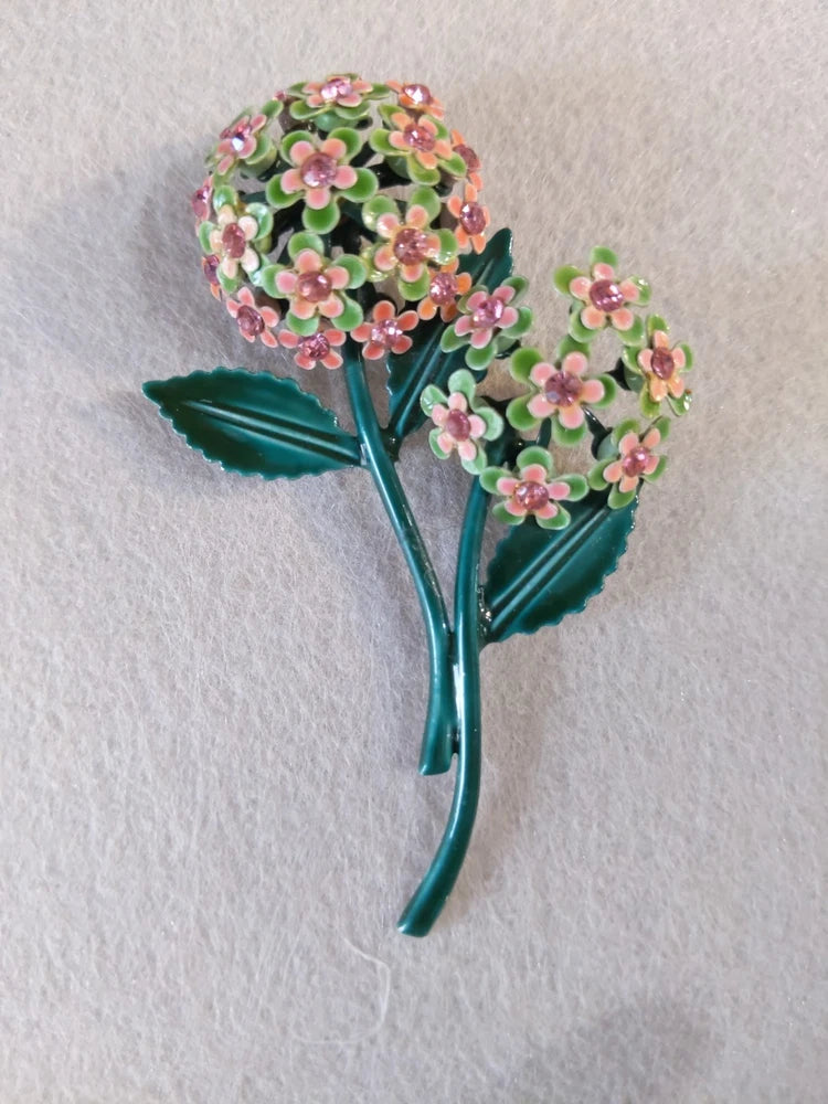 Vintage Enamel Metal Pink Double Hydrangea Flower Brooch Pin Hydrangea