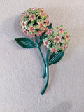 Vintage Enamel Metal Pink Double Hydrangea Flower Brooch Pin Hydrangea
