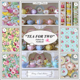 NORTHCOTT, "TEA FOR TWO", TEAPOTS, CUPS, SAUCERS, PLATES, PATTERN, FABRICS Roses