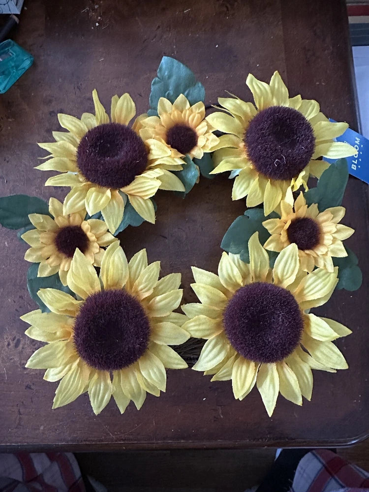 Sunflower Wreath Green Leaves Spring Summer Wreaths Artificial Flower Wreath 10Ó Sunflower