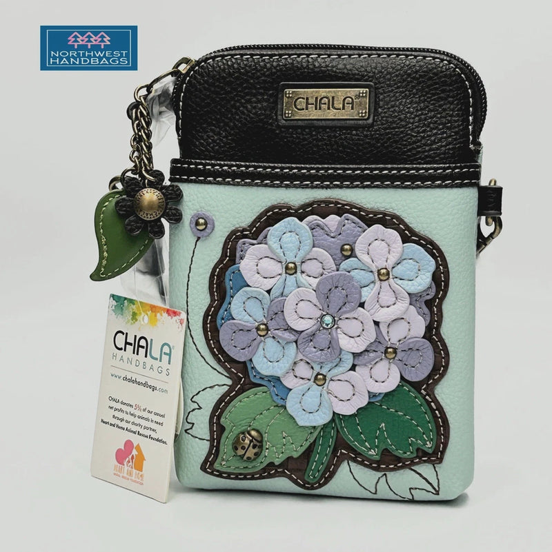 HYDRANGEA FLOWER CELLPHONE CROSSBODY PURSE CHALA BLUE NWT Hydrangea