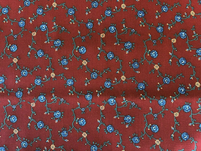 Cotton Quilt Fabric Floral Maroon by 1/2 Yard Flowering Plants