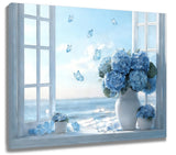 Beach Coastal Blue Hydrangea Floral AbstractÊWallÊArtÊforÊBathroomÊLivingÊRoom Hydrangea