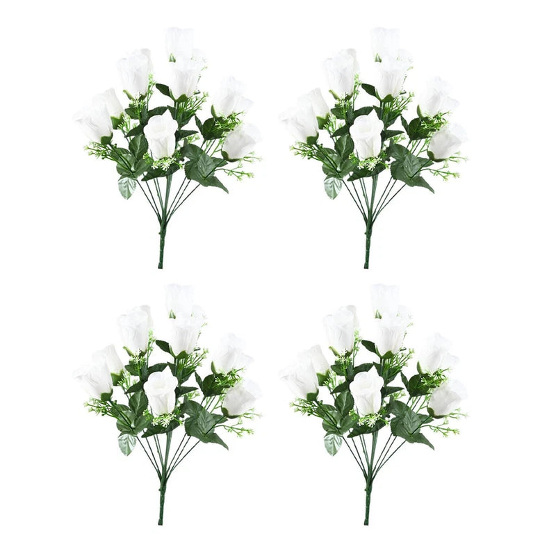 4 Pieces Artificial Rose Flowers Floral Bouquet DIY Centerpiece White Versatile Roses