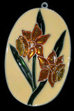 Vintage Handmade Stained Glass Lily Suncatcher Ornament Flowers Oval Easter Lily