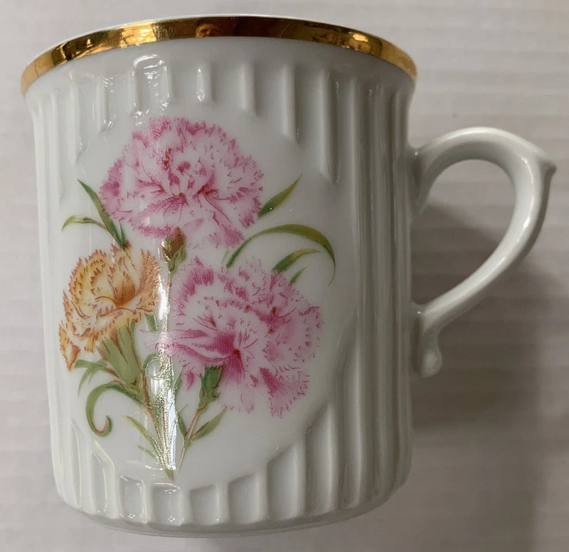 Original Bohemia Czech JANUARY CARNATION Flower of Month Coffee Mug 3.5" Carnation