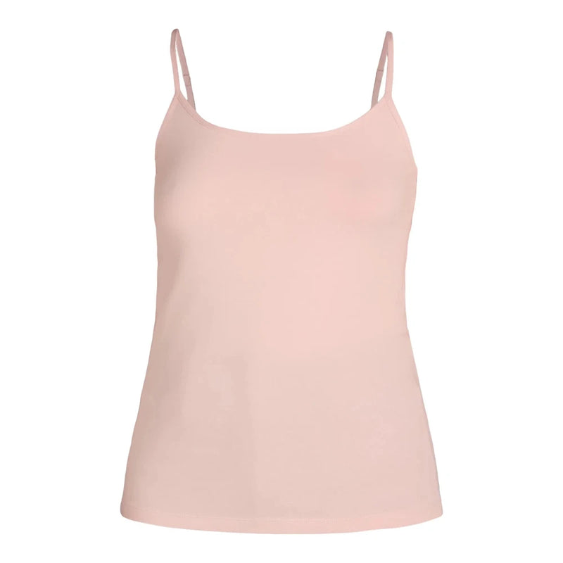 Women's blush pink camisole top with adjustable straps, scoop neck