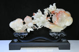 19.6" China Natural Xiu Jade Carved Fengshui Peony Flower Peach Ruyi Statue Peony