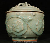 6.4" Old Chinese Quan Kiln Glaze Porcelain Dynasty Peony Flower Lid Pot Jar Peony
